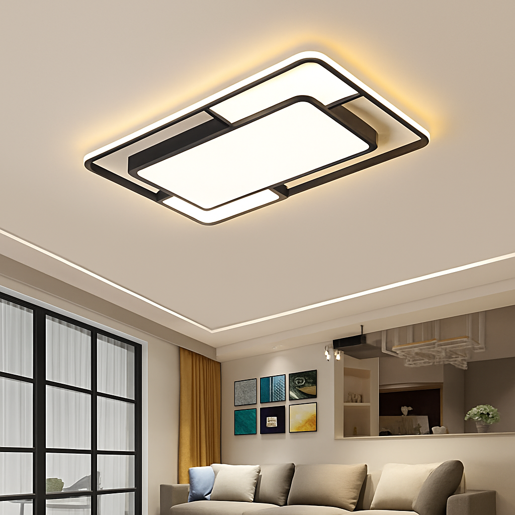 Lustre Carré LED Moderne Noir Fer