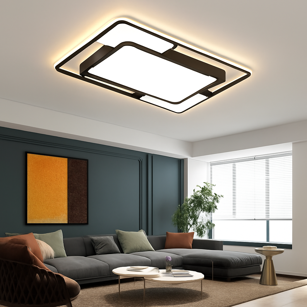 Lustre Carré LED Moderne Noir Fer