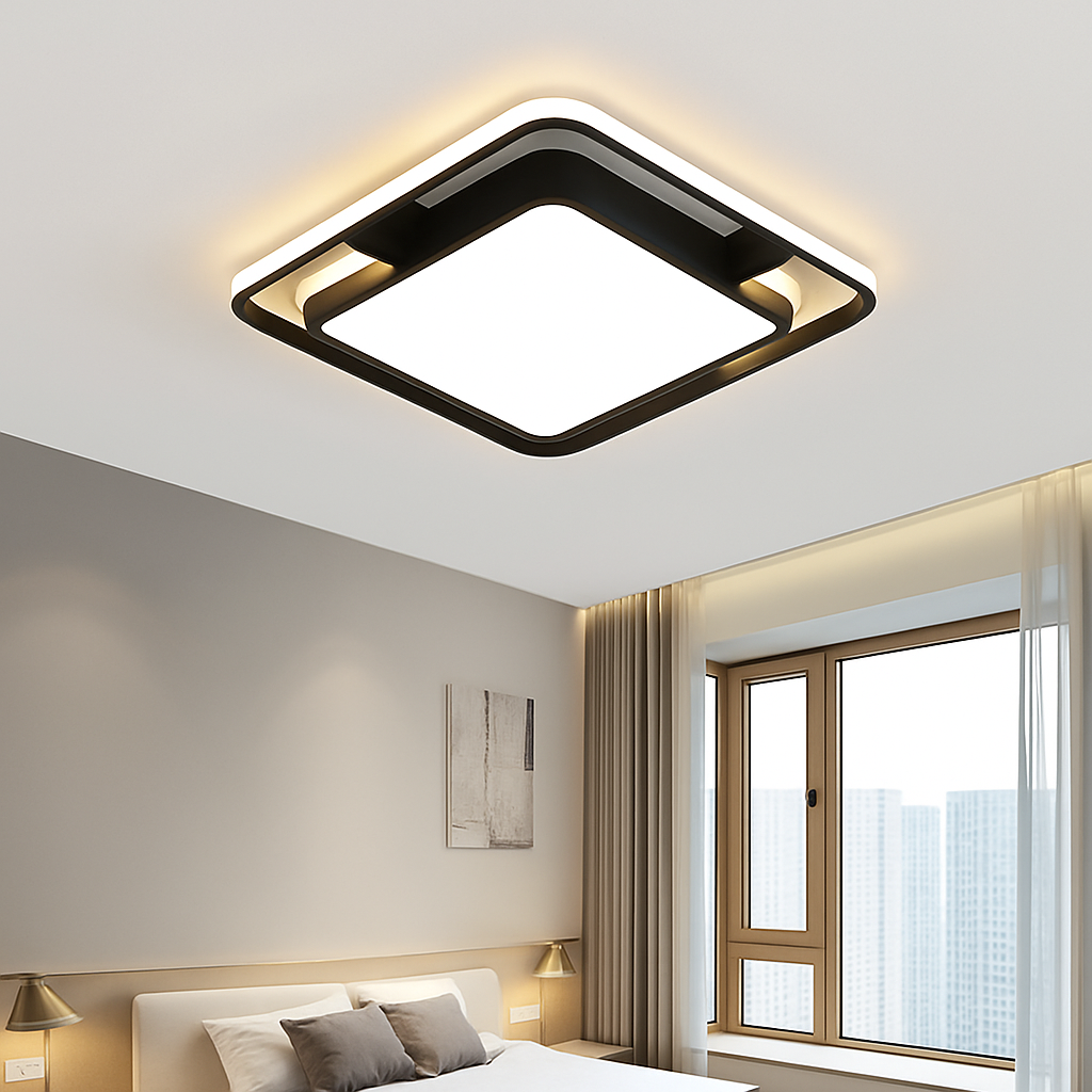 Lustre Carré LED Moderne Noir Fer