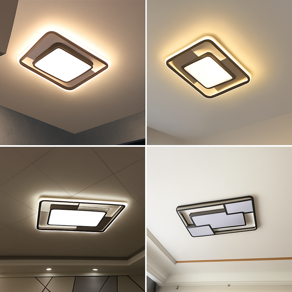 Lustre Carré LED Moderne Noir Fer