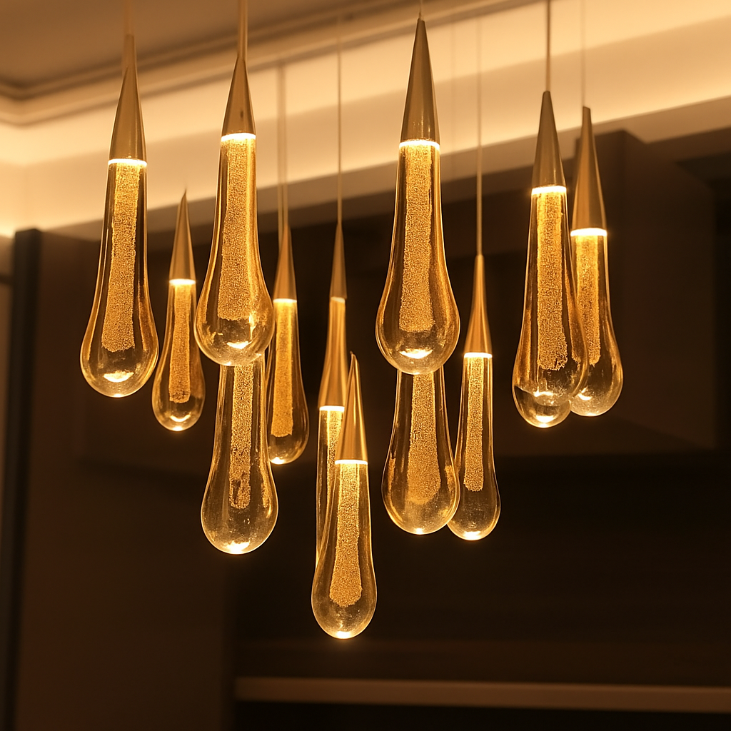 Lustre Goutte d'Eau Dorée Cristal Art Déco HomeLover