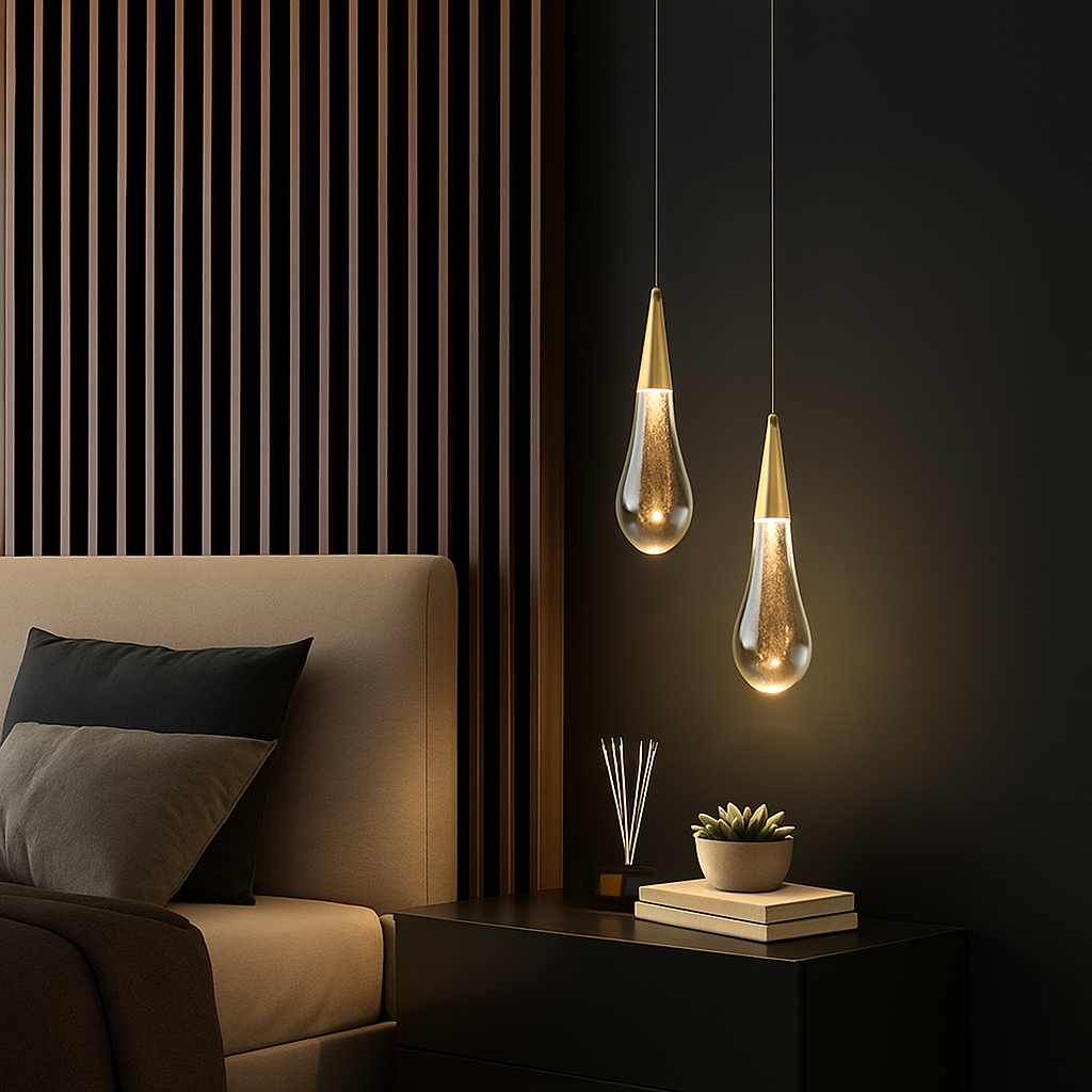 Lustre Goutte d'Eau Dorée Cristal Art Déco HomeLover