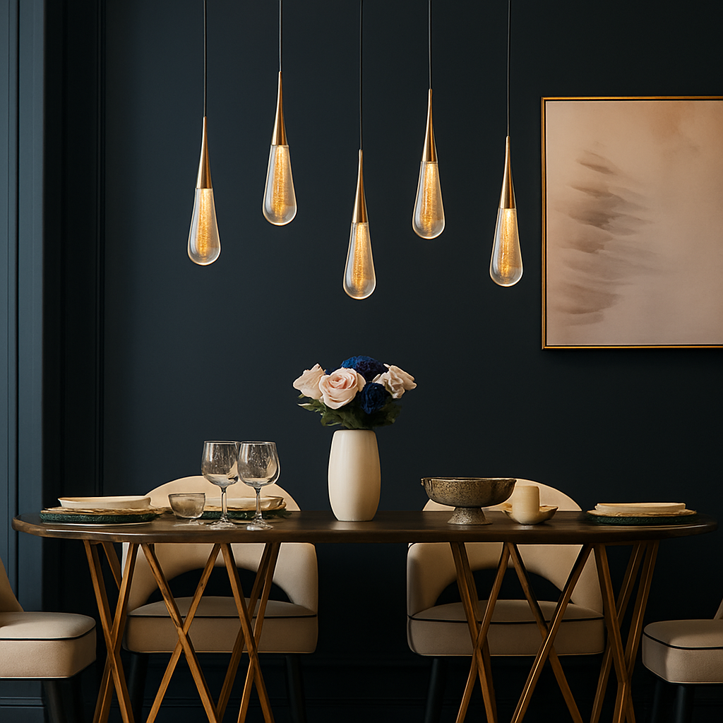 Lustre Goutte d'Eau Dorée Cristal Art Déco HomeLover