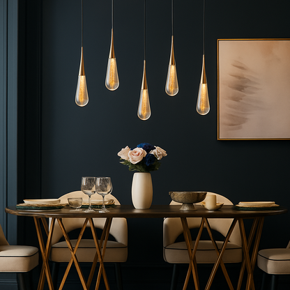 Lustre Goutte d'Eau Dorée Cristal Art Déco HomeLover