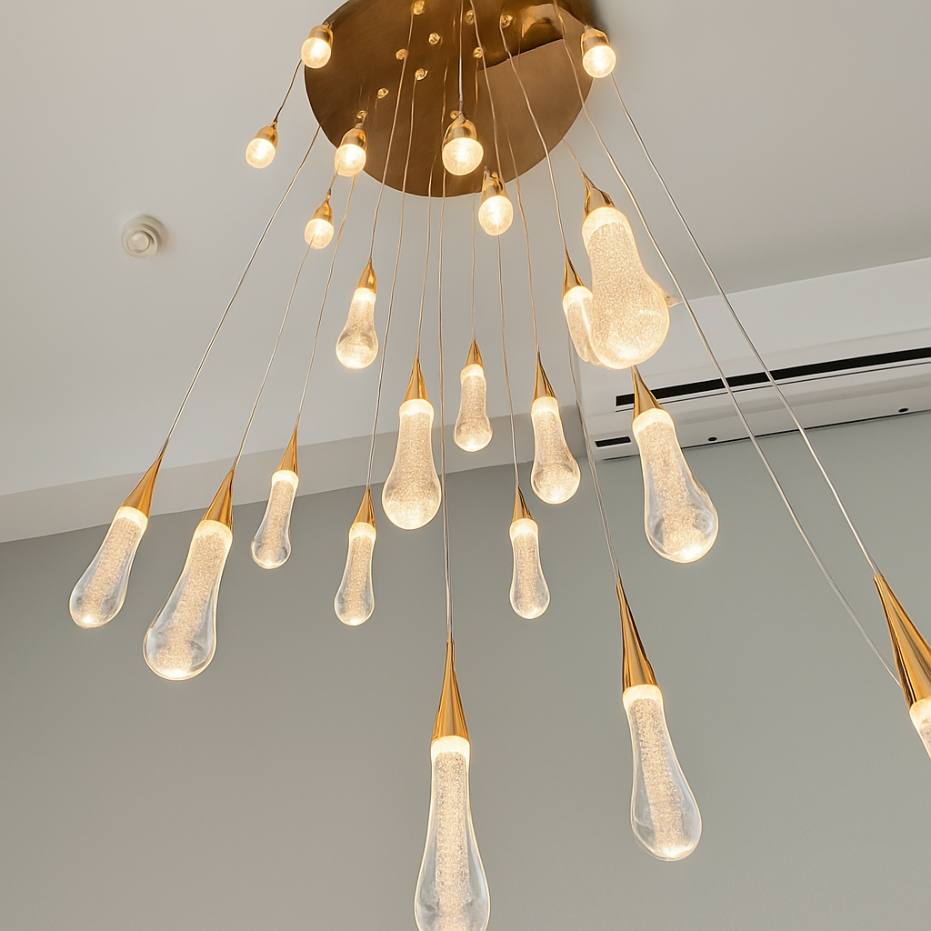 Lustre Goutte d'Eau Dorée Cristal Art Déco HomeLover