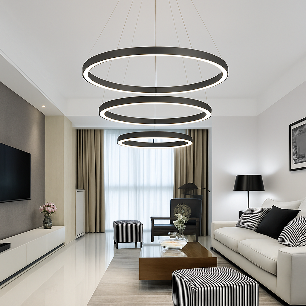 Lustre LED Design Anneaux Suspendus