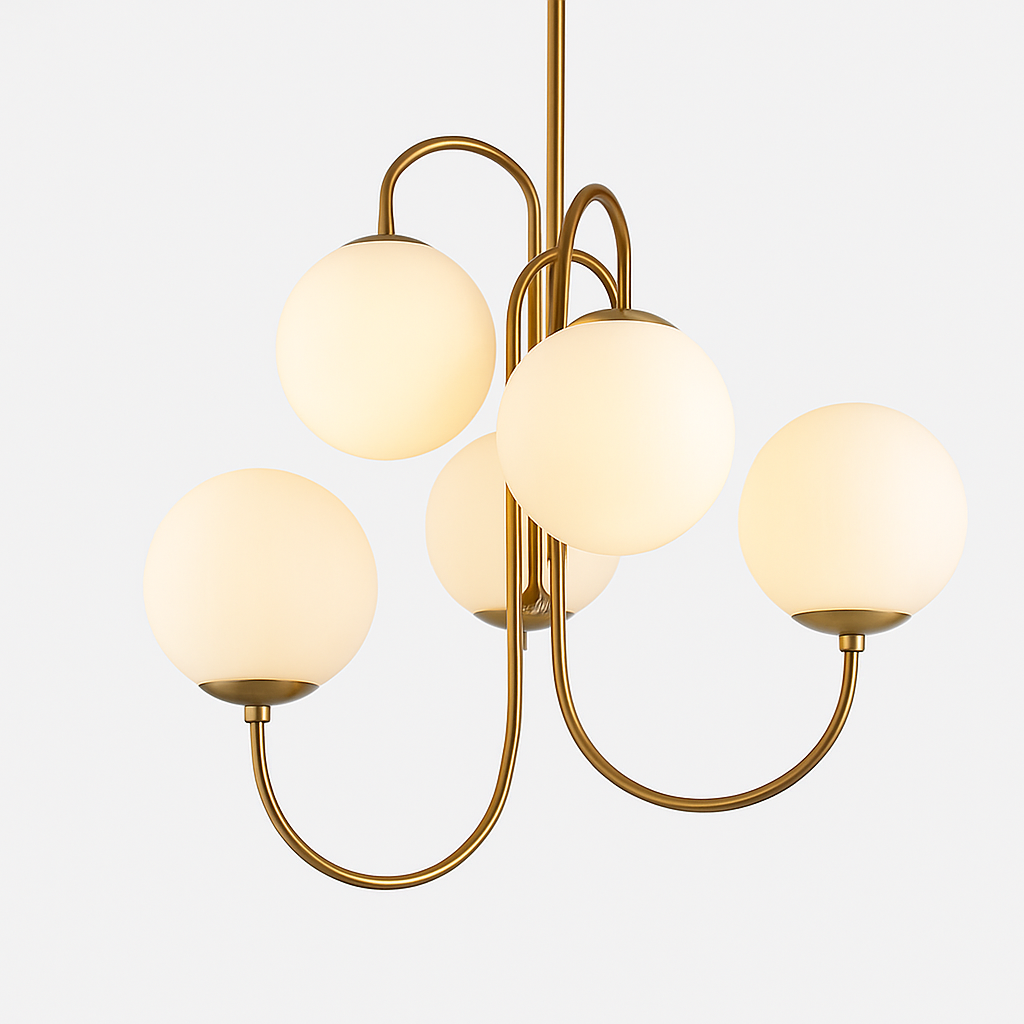 Lustre Design Doré Verre Blanc - Élégance Contemporaine