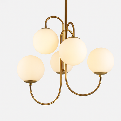 Lustre Design Doré Verre Blanc - Élégance Contemporaine