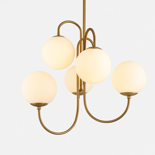 Lustre Design Doré Verre Blanc - Élégance Contemporaine