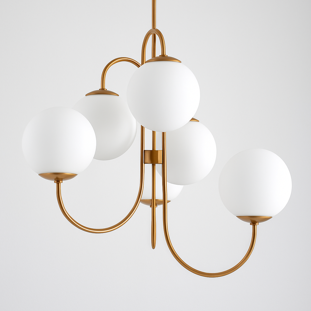 Lustre Design Doré Verre Blanc - Élégance Contemporaine