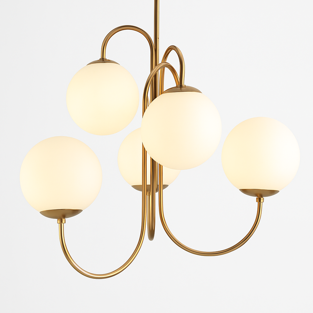 Lustre Design Doré Verre Blanc - Élégance Contemporaine
