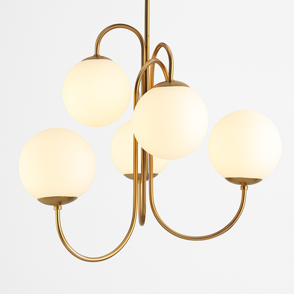 Lustre Design Doré Verre Blanc - Élégance Contemporaine