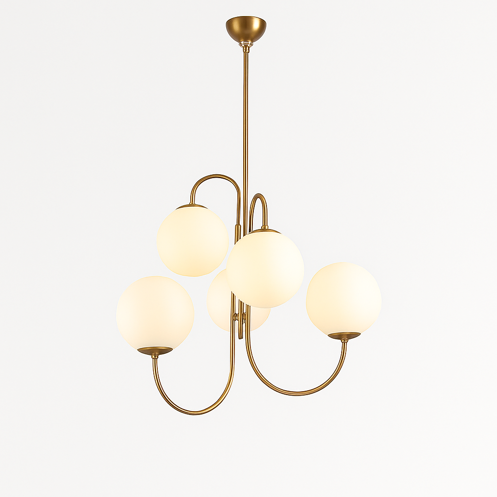Lustre Design Doré Verre Blanc - Élégance Contemporaine
