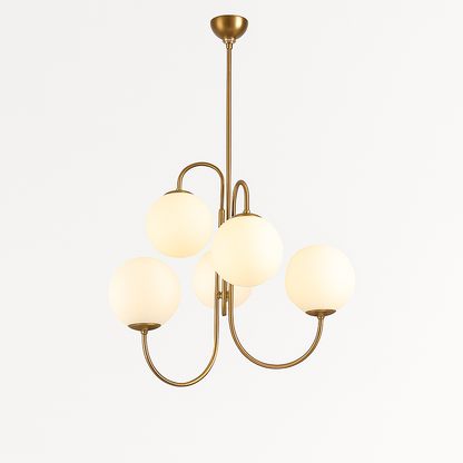 Lustre Design Doré Verre Blanc - Élégance Contemporaine