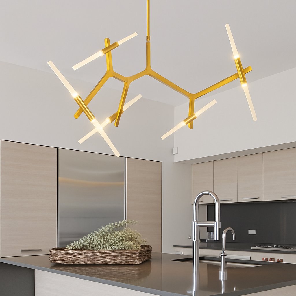 Lustre Design "Arts" : Noir ou Doré, Éclairage Sculptural