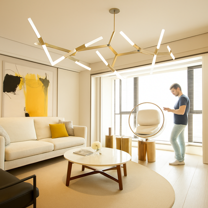 Lustre Design "Arts" : Noir ou Doré, Éclairage Sculptural