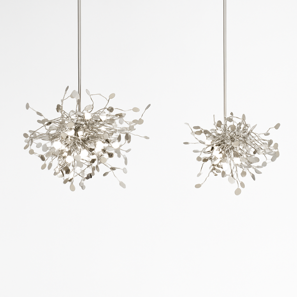 Lustre Arbre Feuilles Rondes Chromé ou Doré
