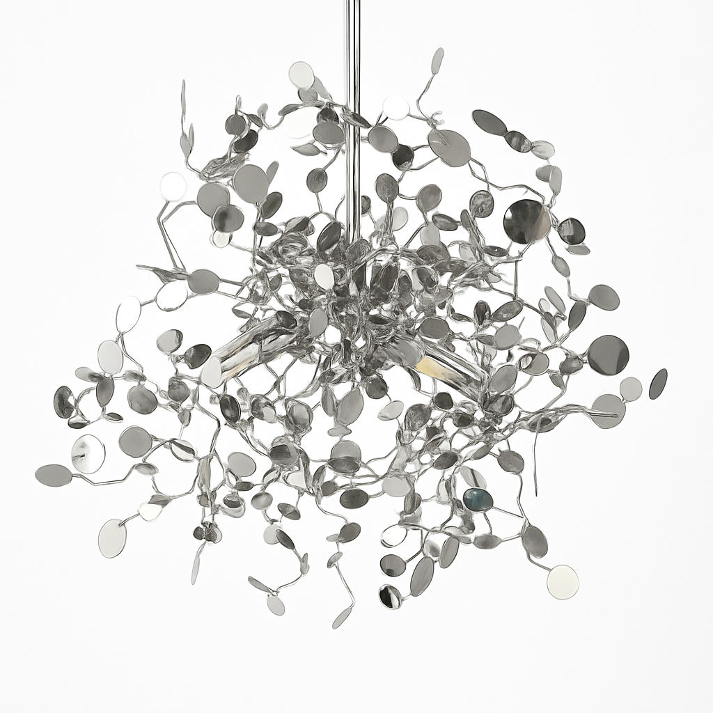 Lustre Arbre Feuilles Rondes Chromé ou Doré