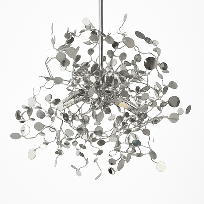 Lustre Arbre Feuilles Rondes Chromé ou Doré