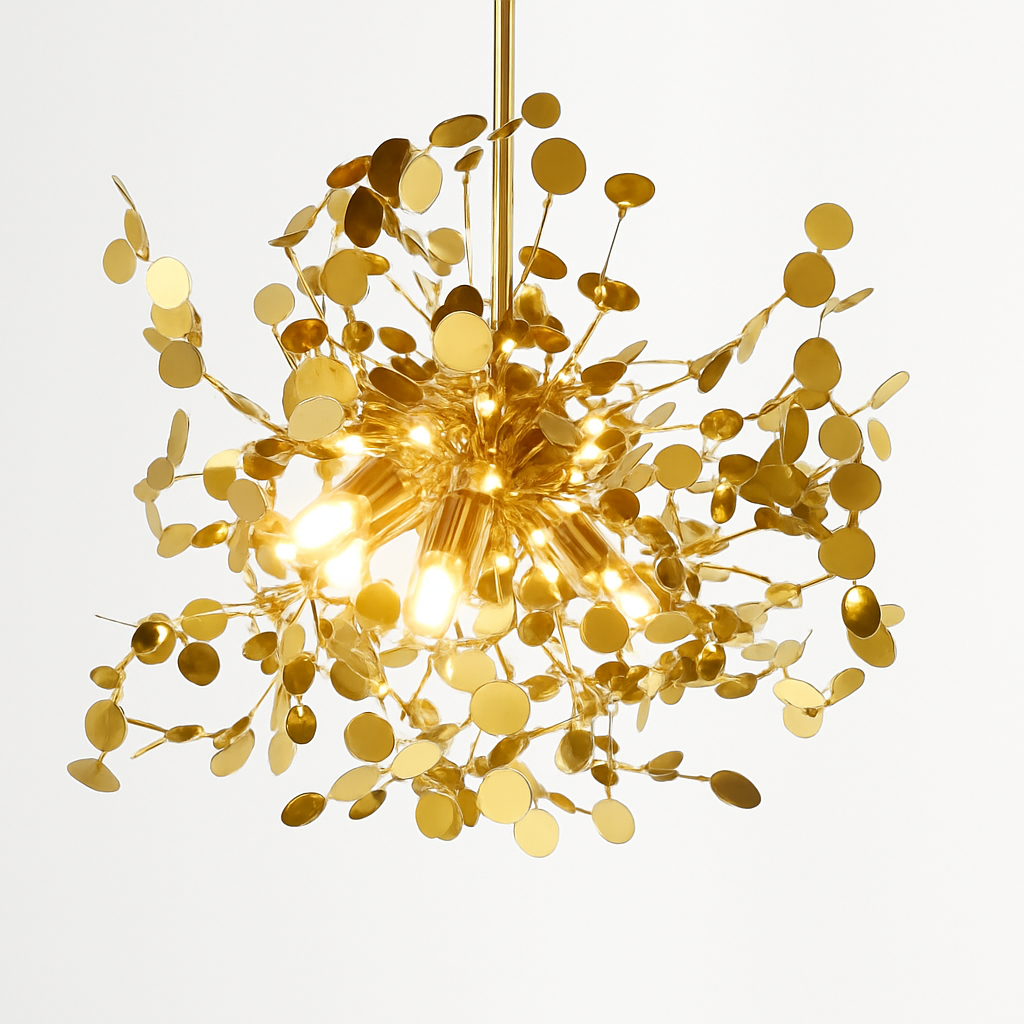Lustre Arbre Feuilles Rondes Chromé ou Doré