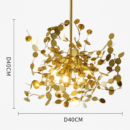 Lustre Arbre Feuilles Rondes Chromé ou Doré