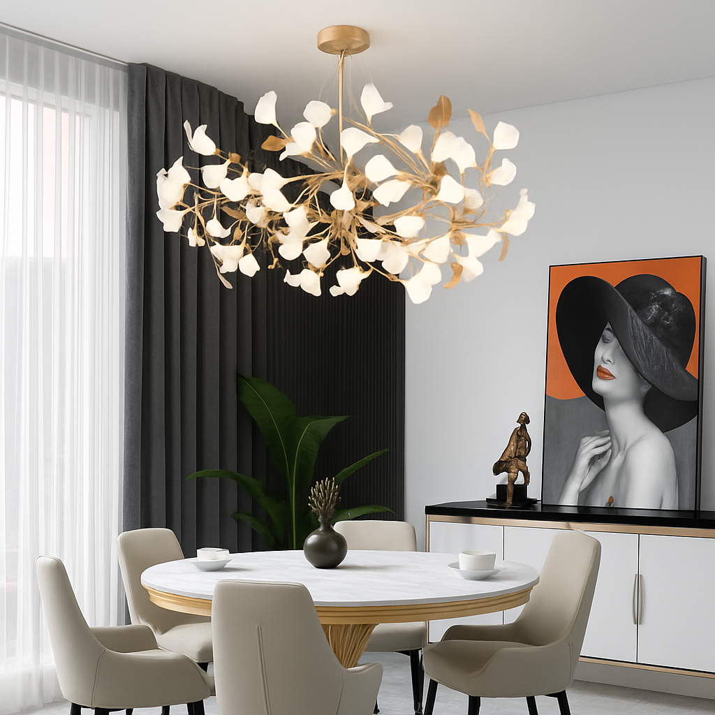 Lustre Design Céramique Dorée Naturelle