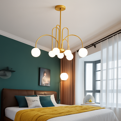 Lustre Design LED Doré Branches Métal & Verre