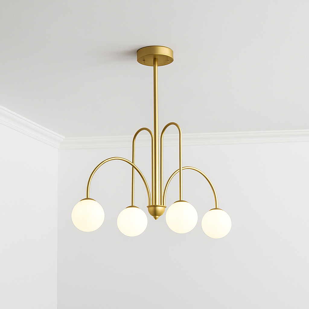 Lustre Design LED Doré Branches Métal & Verre