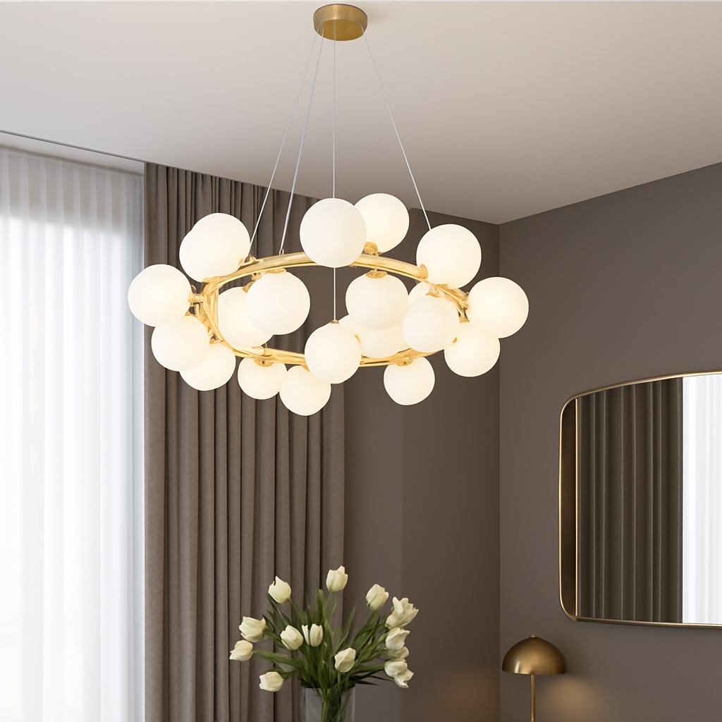 Lustre Design Magic : Sphères Verre & Métal Cuivre Poli