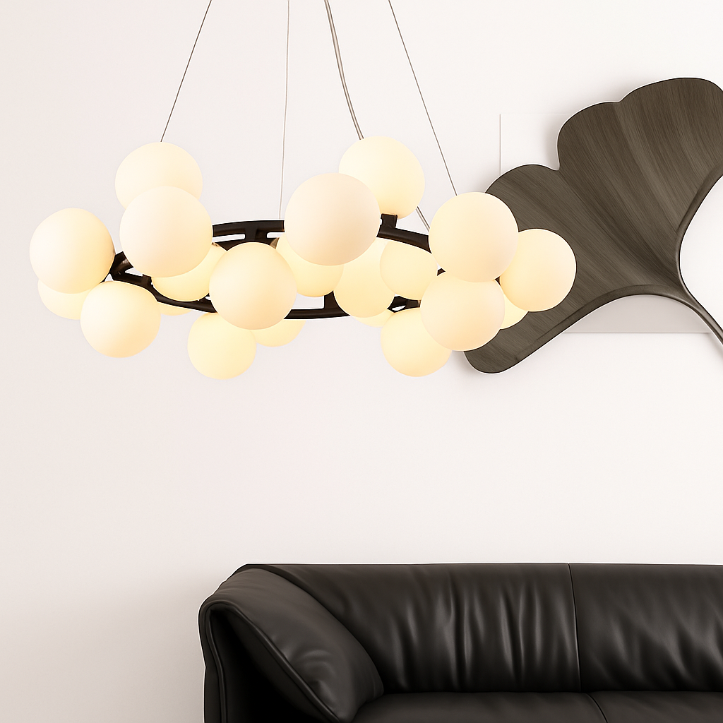 Lustre Design Magic : Sphères Verre & Métal Cuivre Poli