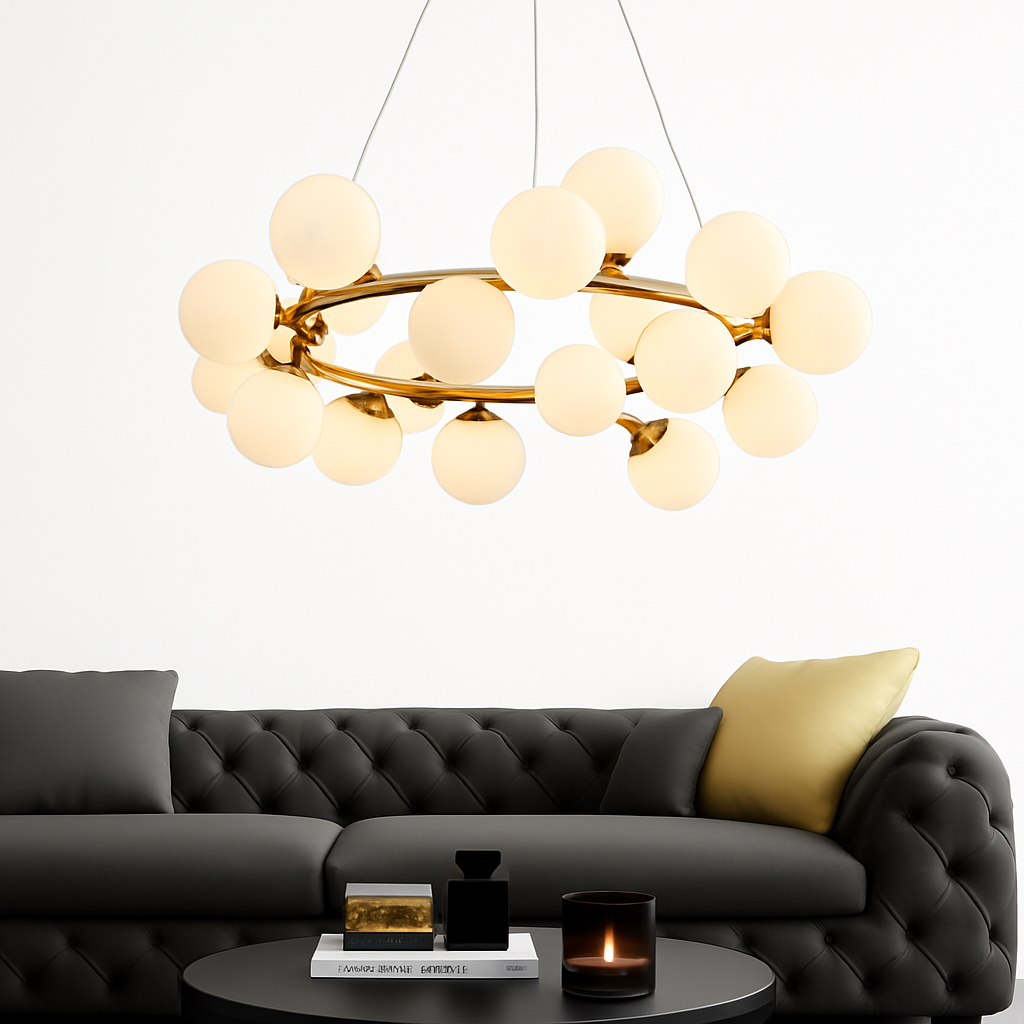 Lustre Design Magic : Sphères Verre & Métal Cuivre Poli