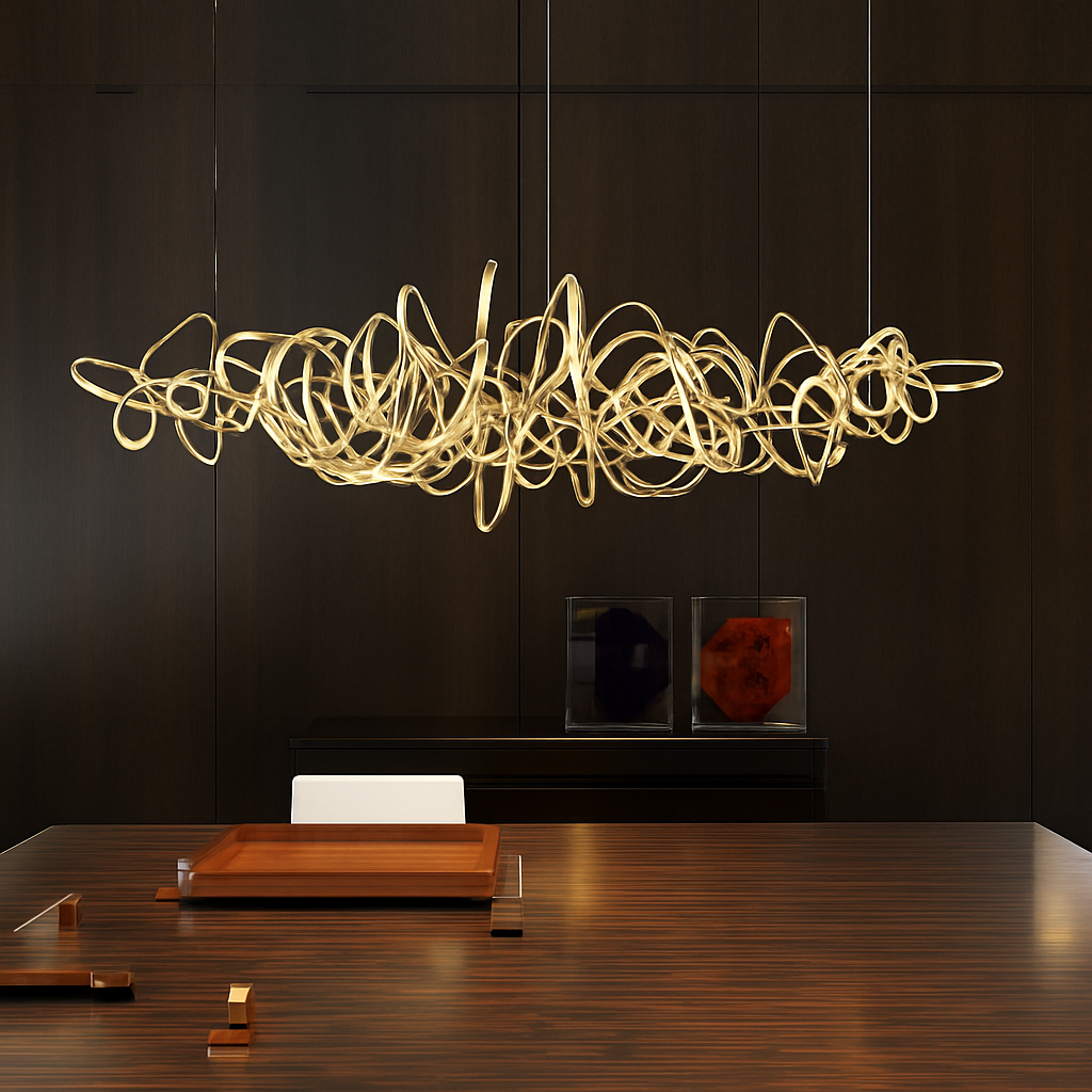 Lustre LED Design Métal Chromé, Doré ou Rose Gold