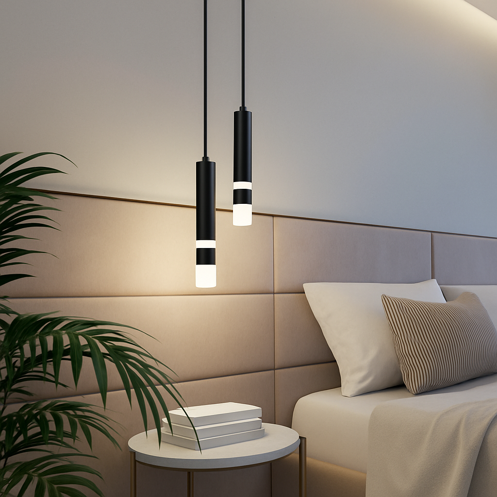 Lustre Design LED Amias : Tube Lumineux Moderne Doré ou Noir
