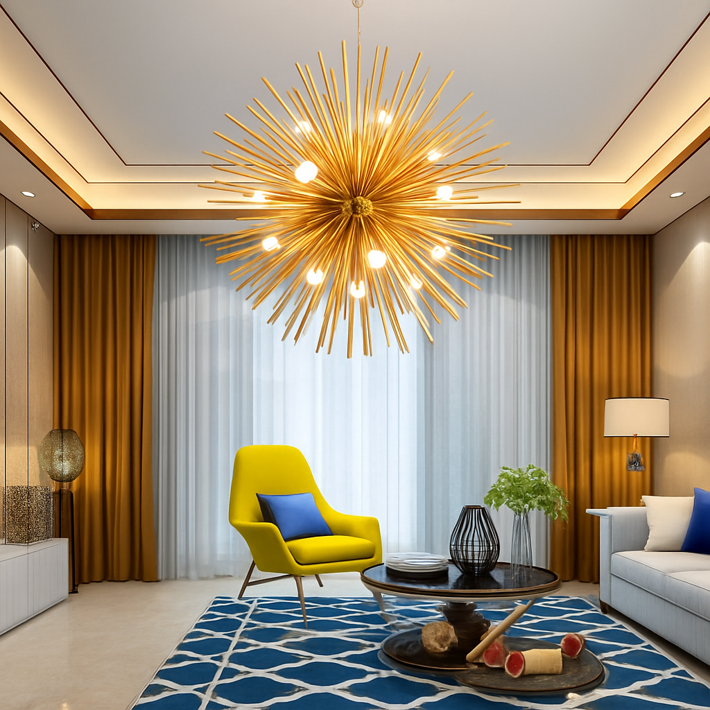Lustre Design Aluminium Doré Moderne - Ambiance Lumineuse