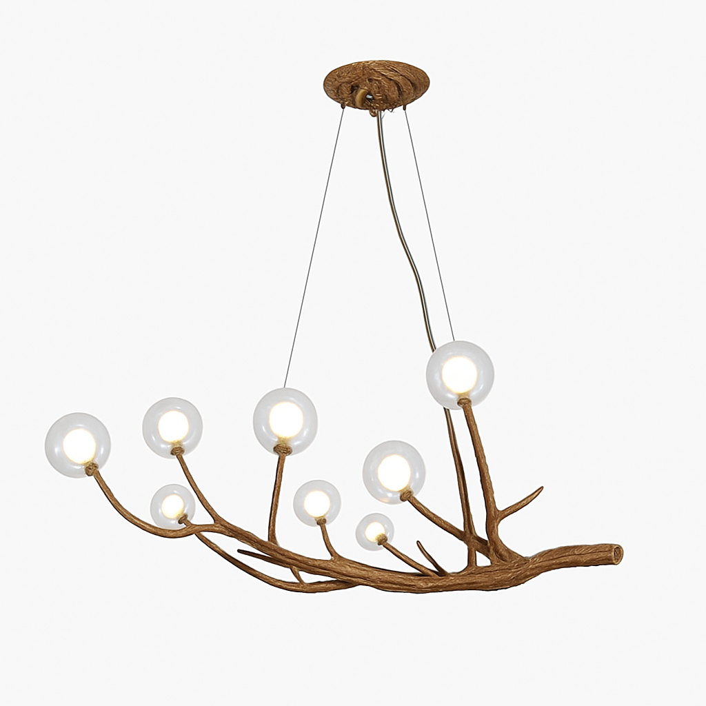Lustre LED Design Branches d'Arbre - Verre & Naturel