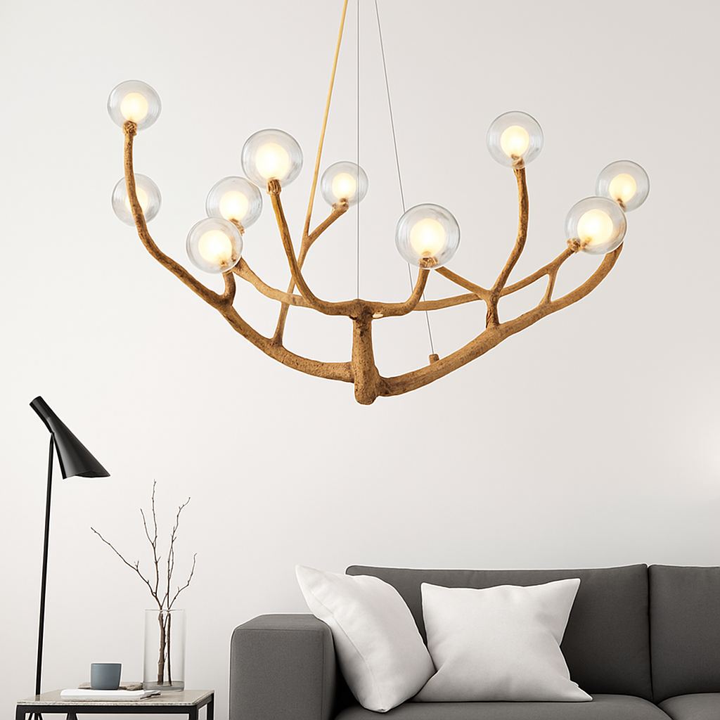 Lustre LED Design Branches d'Arbre - Verre & Naturel