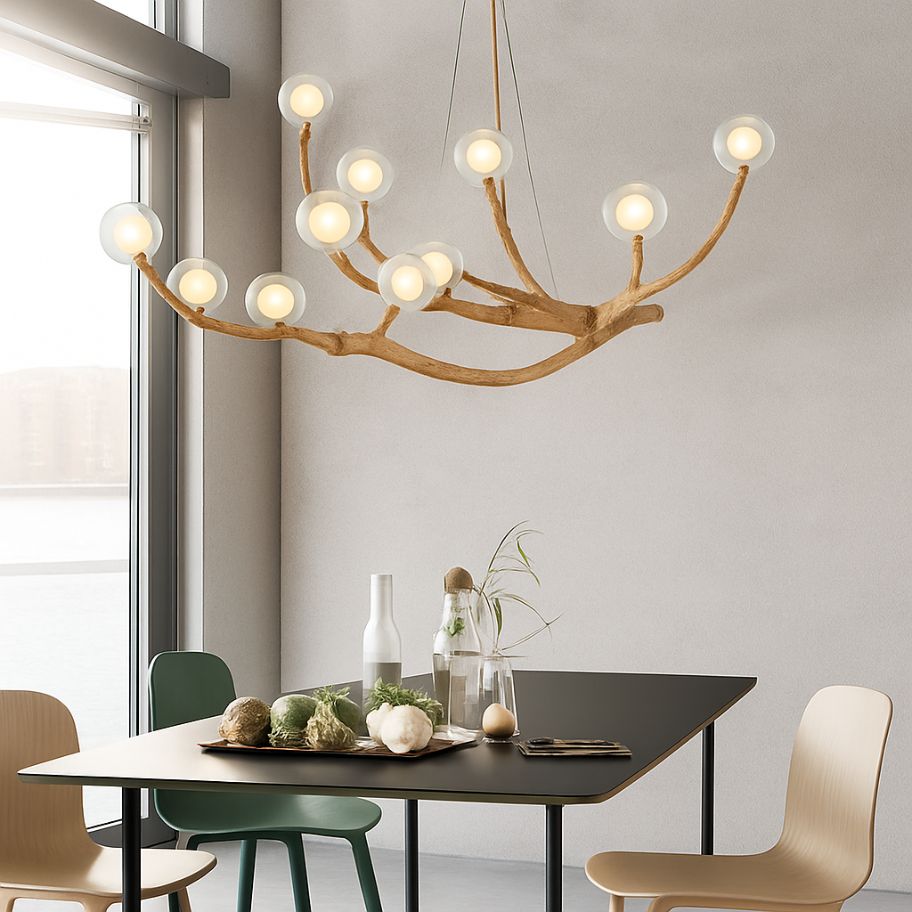Lustre LED Design Branches d'Arbre - Verre & Naturel