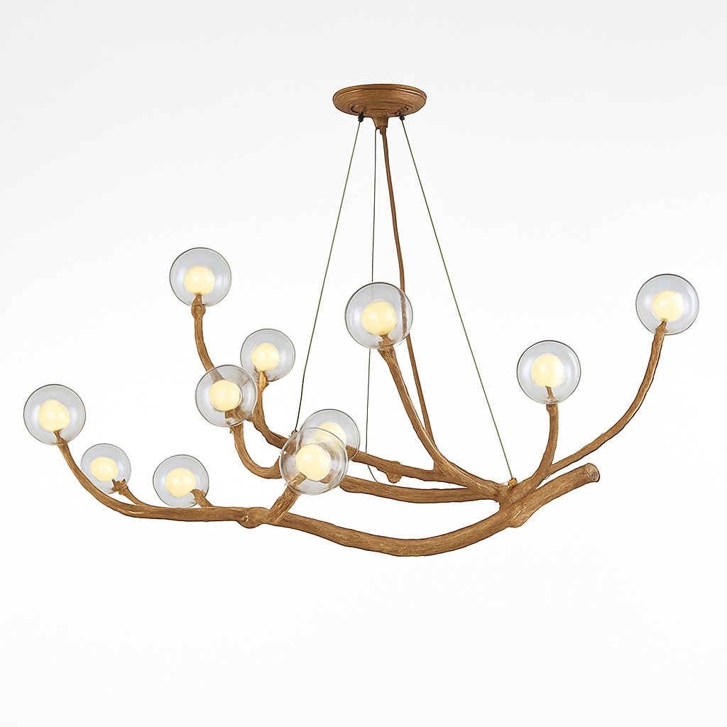 Lustre LED Design Branches d'Arbre - Verre & Naturel