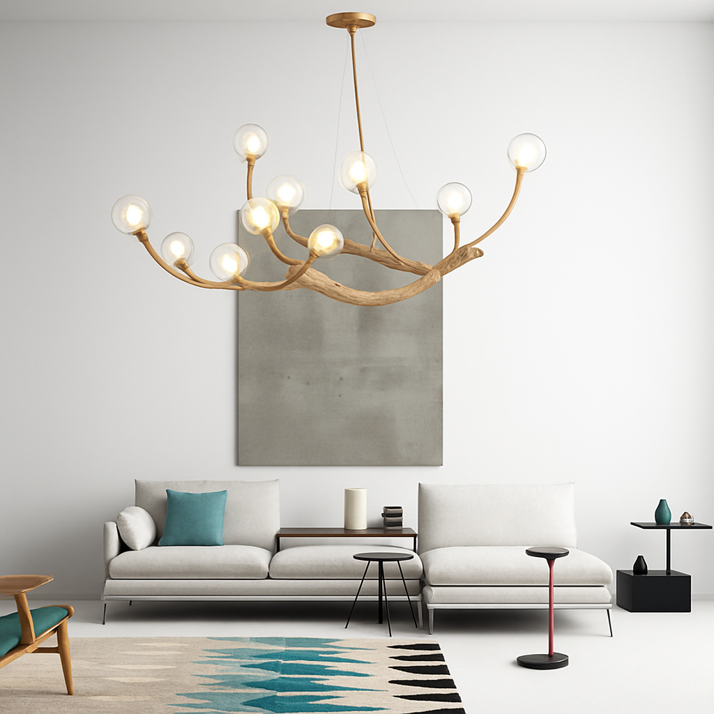 Lustre LED Design Branches d'Arbre - Verre & Naturel
