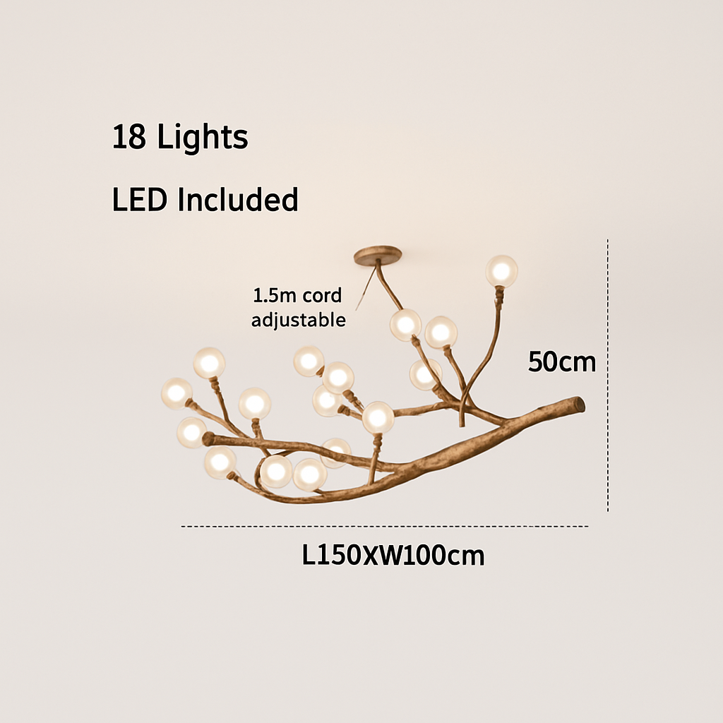 Lustre LED Design Branches d'Arbre - Verre & Naturel