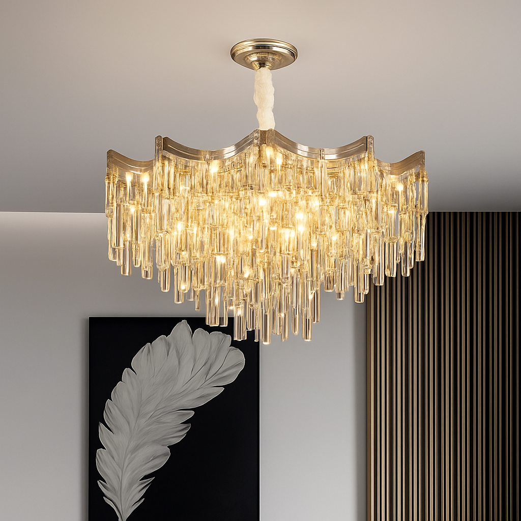 Lustre Cristal Doré 7 Niveaux Moderne