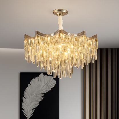 Lustre Cristal Doré 7 Niveaux Moderne