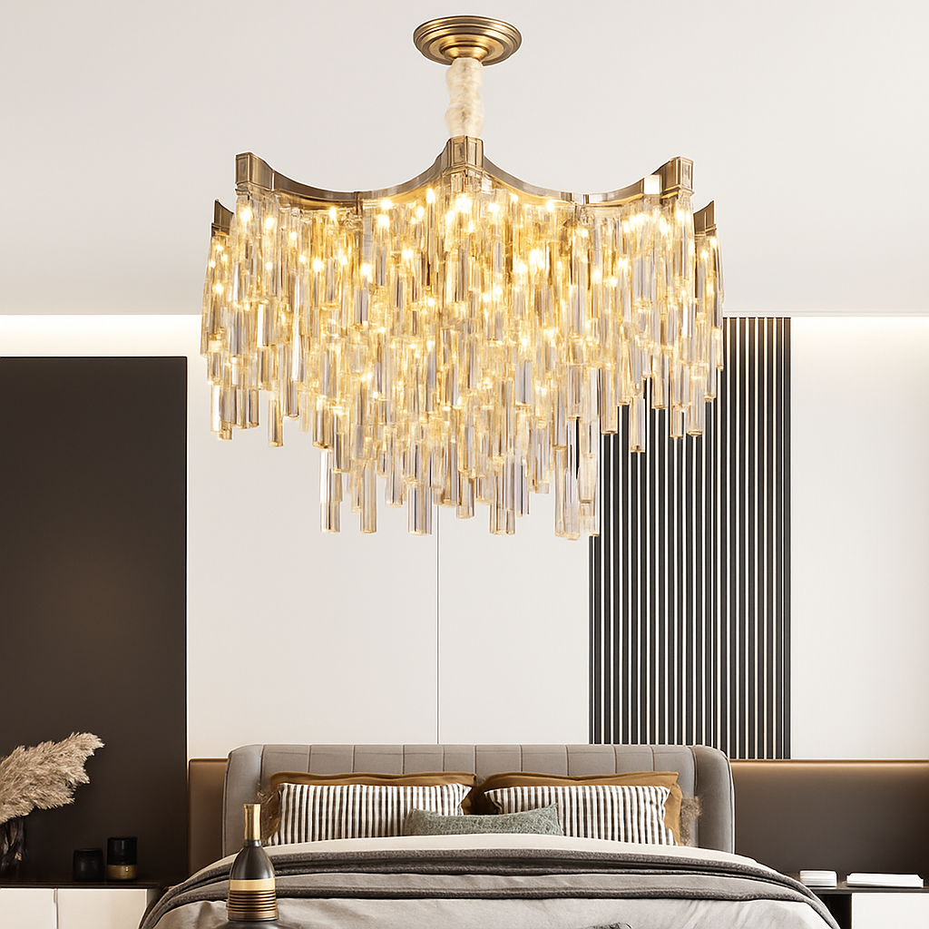 Lustre Cristal Doré 7 Niveaux Moderne