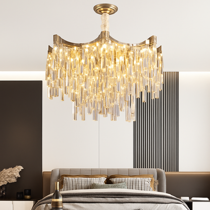 Lustre Cristal Doré 7 Niveaux Moderne