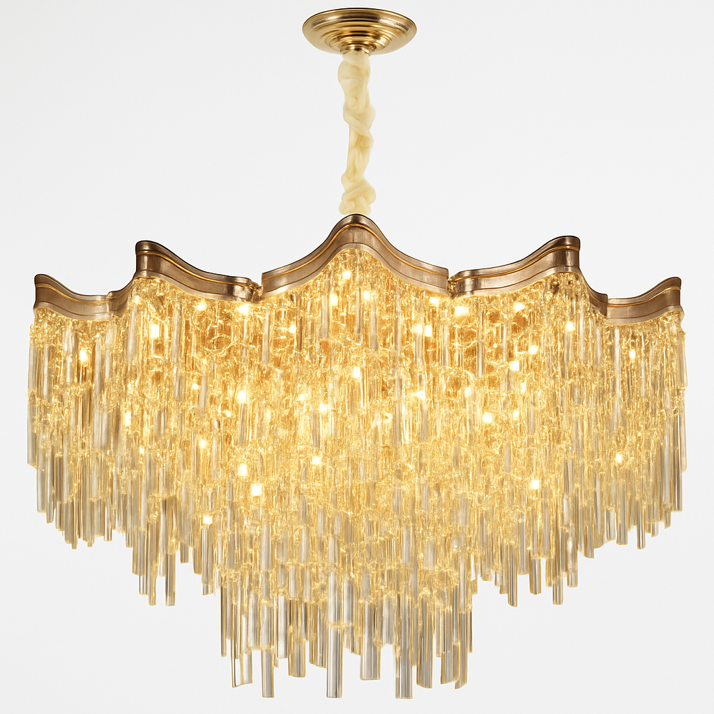 Lustre Cristal Doré 7 Niveaux Moderne