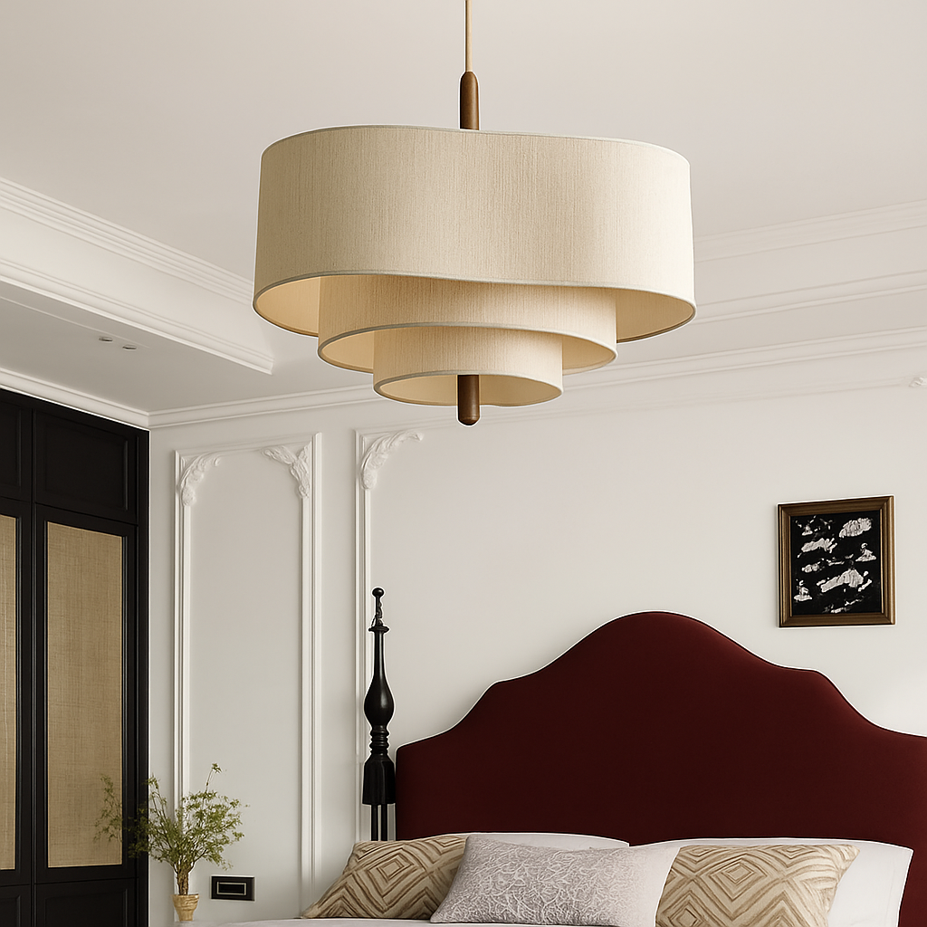 Lustre Japonais Suspension Abat-jour Tissu Blanc
