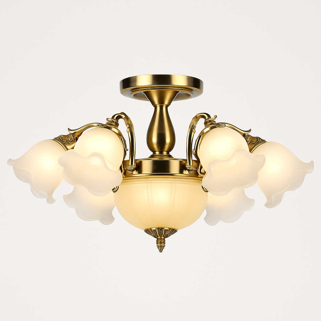 Lustre LED Floral Élégant Bronze Doré Rouge Cuivré