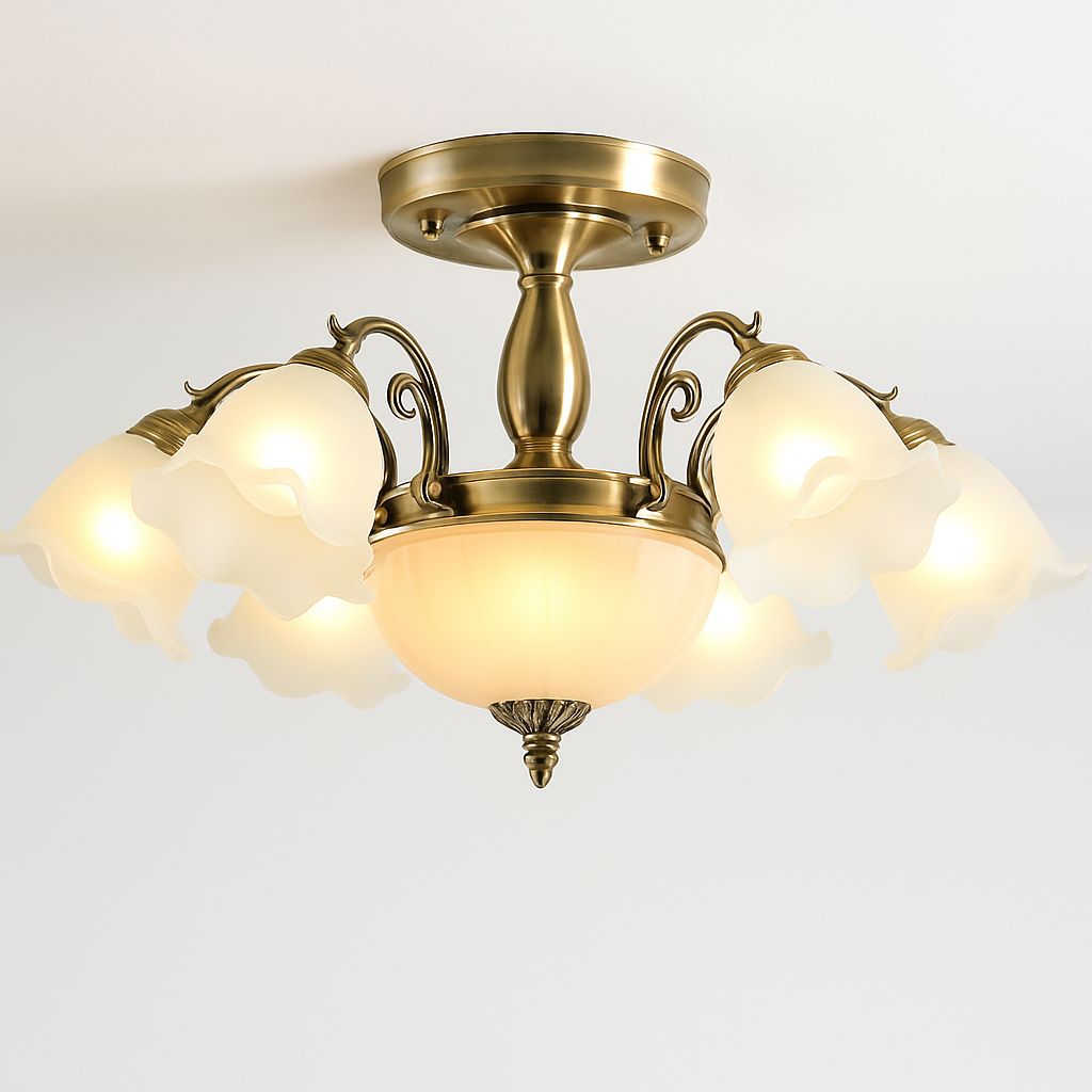 Lustre LED Floral Élégant Bronze Doré Rouge Cuivré