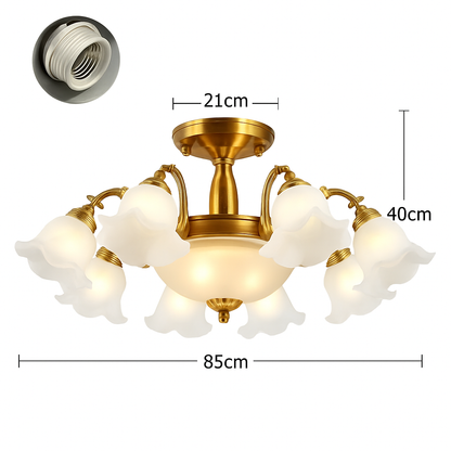 Lustre LED Floral Élégant Bronze Doré Rouge Cuivré