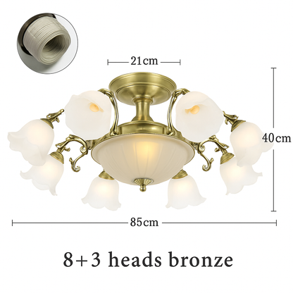 Lustre LED Floral Élégant Bronze Doré Rouge Cuivré
